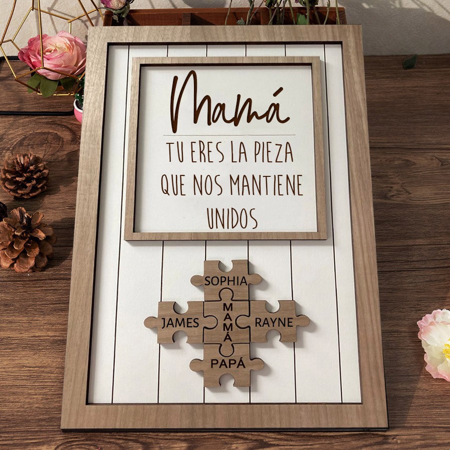 Placa de pieza de rompecabezas de madera personalizada para mamá con nombres de niños Ideas de regalos para el día de la madre Regalo único para mamá abuela