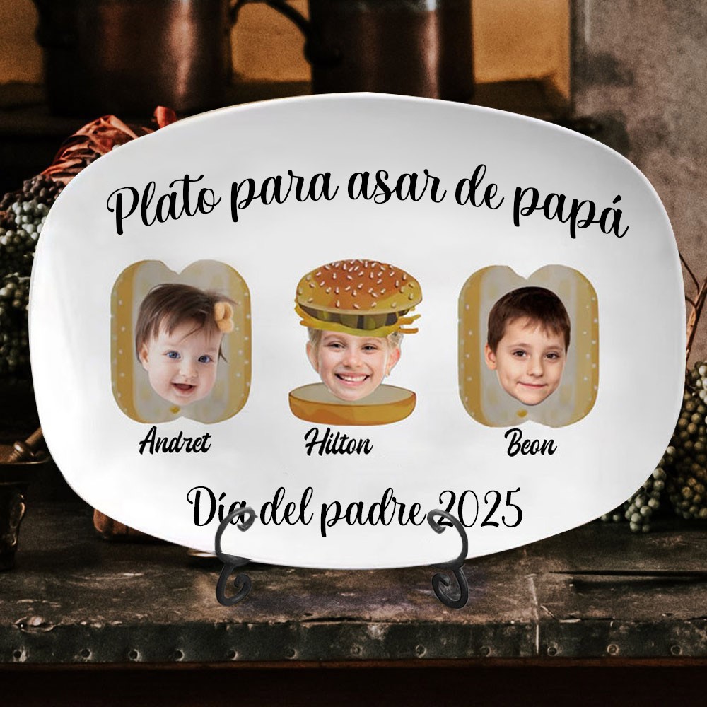 Foto personalizada con impresión artística, plato para asar de papá con nombres de niños, recuerdo, regalo del Día del Padre