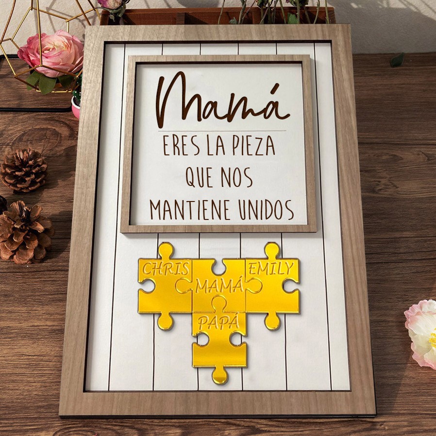 Letrero de madera personalizado con piezas de rompecabezas para mamá, con nombres acrílicos de 1 a 20 niños, regalo de cumpleaños para mamá, abuela, regalo único para el Día de la Madre, regalo de embarazo para mamá.