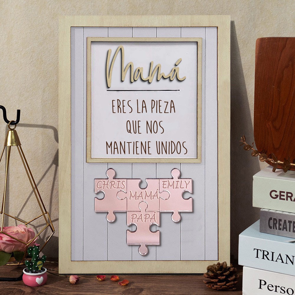 Letrero de madera personalizado para mamá, pieza de rompecabezas con nombres de niños en acrílico, regalo de cumpleaños único para mamá, abuela, regalo para baby shower, ideas de regalo para el Día de la Madre
