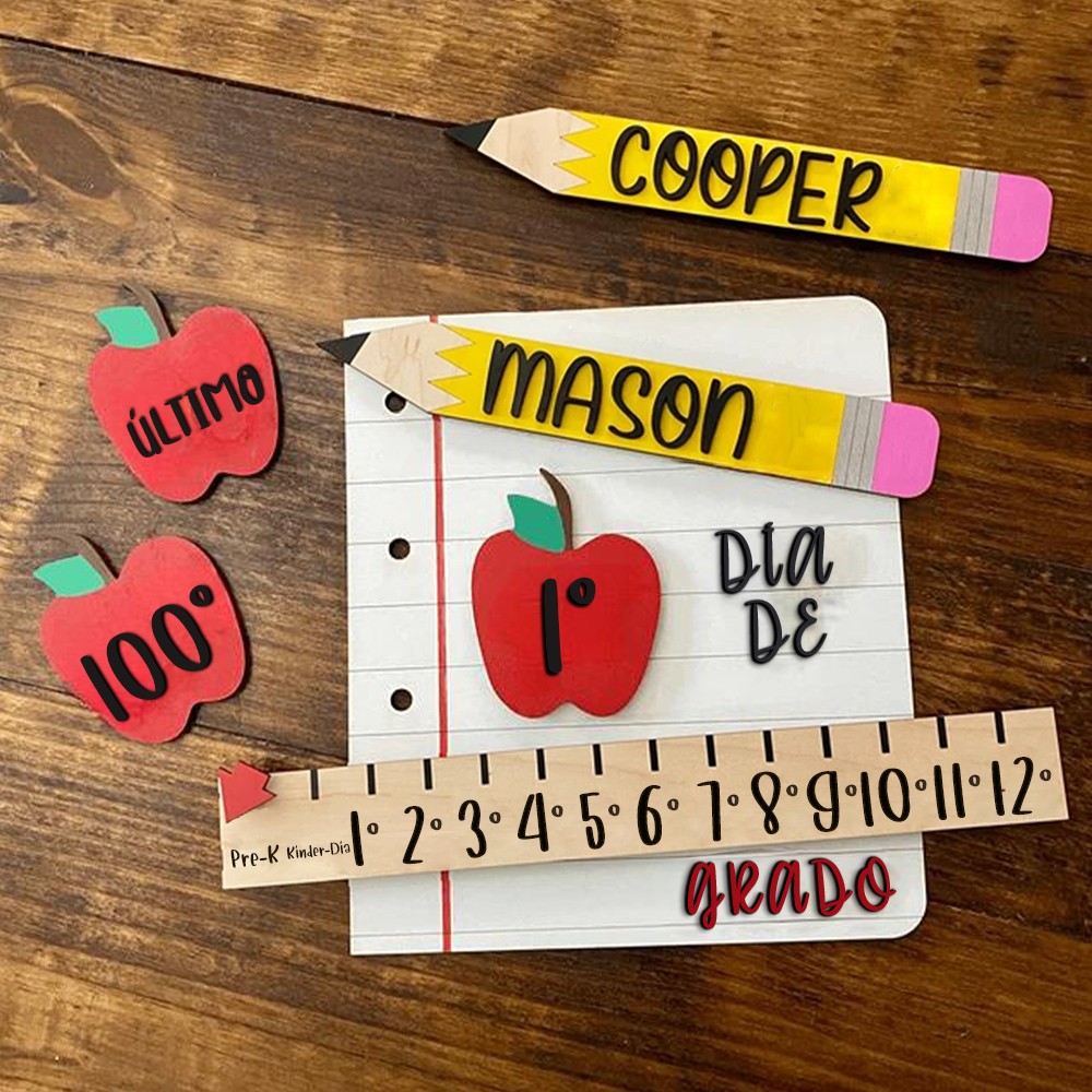 Letrero personalizado para el primer, último o centésimo día de clases con el nombre del niño. Regalo único para la vuelta al cole. Regalo de cumpleaños para niños.