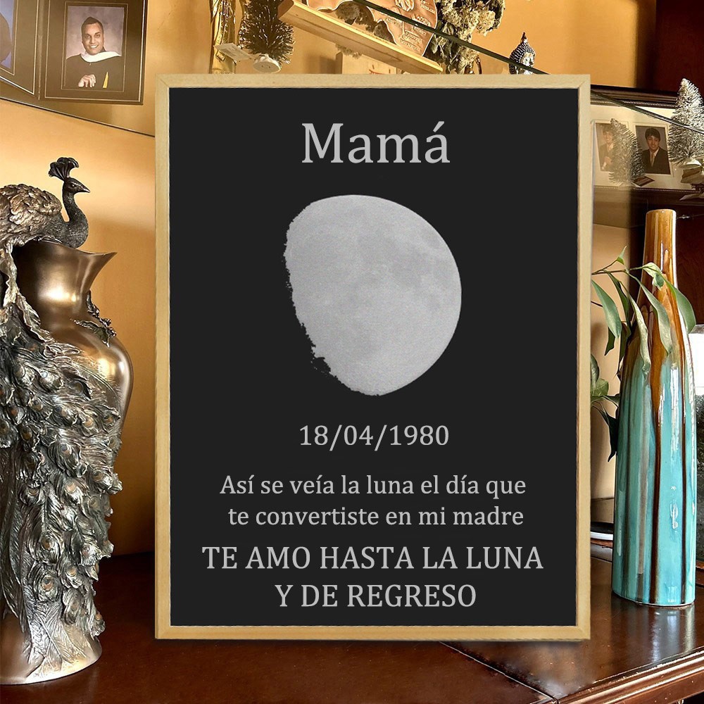 Letrero personalizado con foto de madera de fase lunar para regalo del Día de la Madre