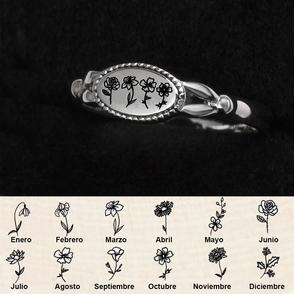 Anillo vintage de flor de nacimiento personalizado, regalo único para mamá, abuela, regalo de cumpleaños para el día de su madre, ideas de regalos
