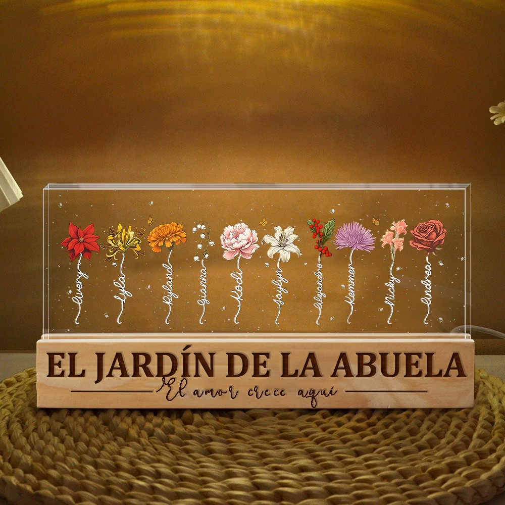 El amor personalizado crece aquí Nana's Garden Flor de nacimiento Luz nocturna de madera Regalo único para mamá Abuela Ideas de regalos para el día de la madre