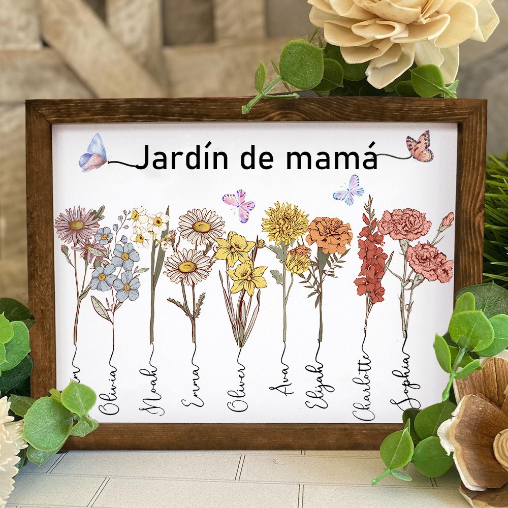 Señal Enmarcada Personalizada del Mes de Nacimiento para el Jardín de Mamá con Nombres de Niños, Regalo de Recuerdo Familiar para Mamá y Abuela, Ideas de Regalo Único para el Día de la Madre.