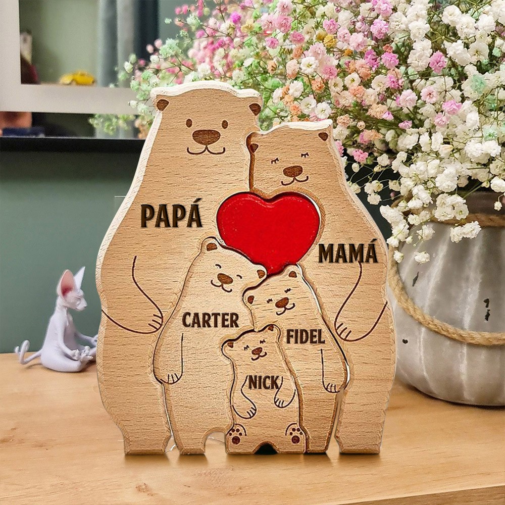 Bloques familiares de osos rompecabezas de madera personalizados con nombres de miembros, regalo familiar único para mamá, abuela, ideas de regalos para el día de la madre