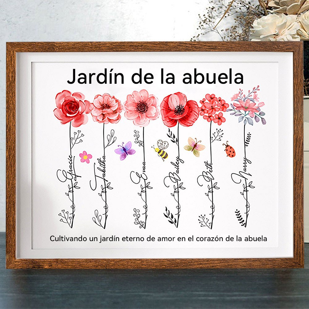 Marco de Madera Personalizado con Flor de Nacimiento para el Jardín de la Abuela - Regalo Único de Cumpleaños para Mamá/Abuela - Ideas para el Día de la Madre.