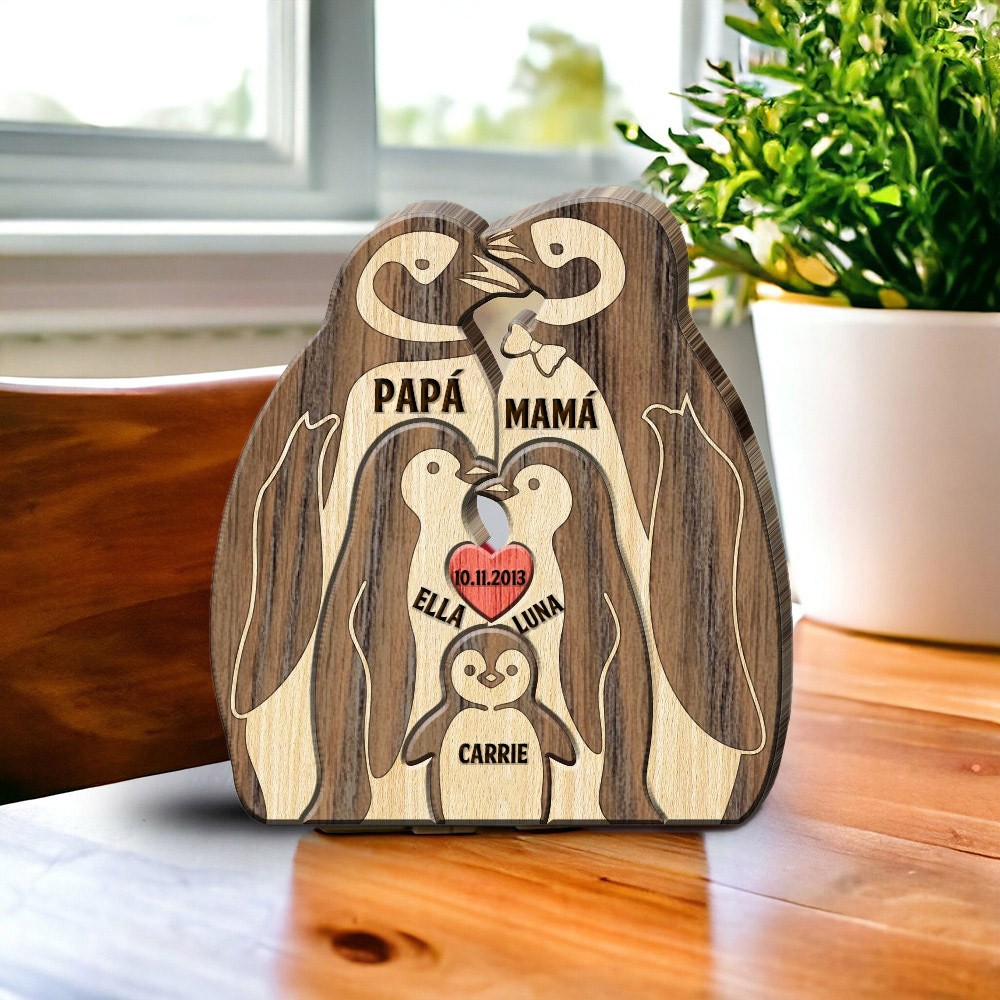 Rompecabezas de madera personalizado con la familia de pingüinos y los nombres de los niños, regalo único para mamá, abuela, ideas de regalos para el día de la madre