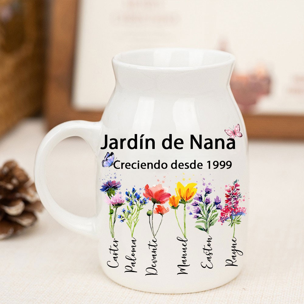 Impresión artística personalizada: Jarrón de flores con el nacimiento de la abuela y los nombres de los nietos. Regalo familiar para el interior de la casa, regalo de cumpleaños único para la abuela, ideas de regalo para el Día de la Madre.