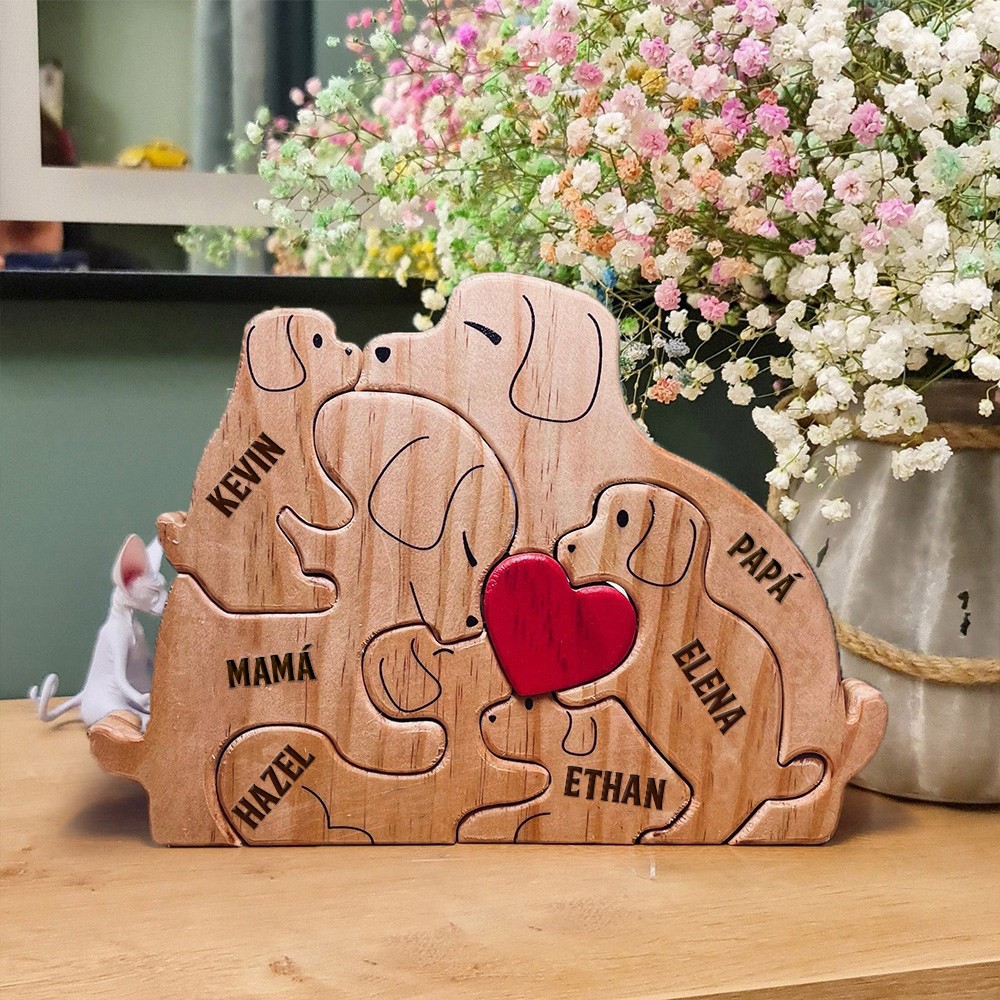Rompecabezas de madera personalizado con nombres grabados para familias de perros, regalo único para mamá, abuela, regalo de cumpleaños para amantes de los perros, ideas de regalos para el día de la madre