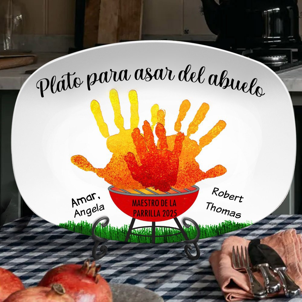 Plato personalizado para asar a los abuelos con regalos del Día del Padre con huellas de manos