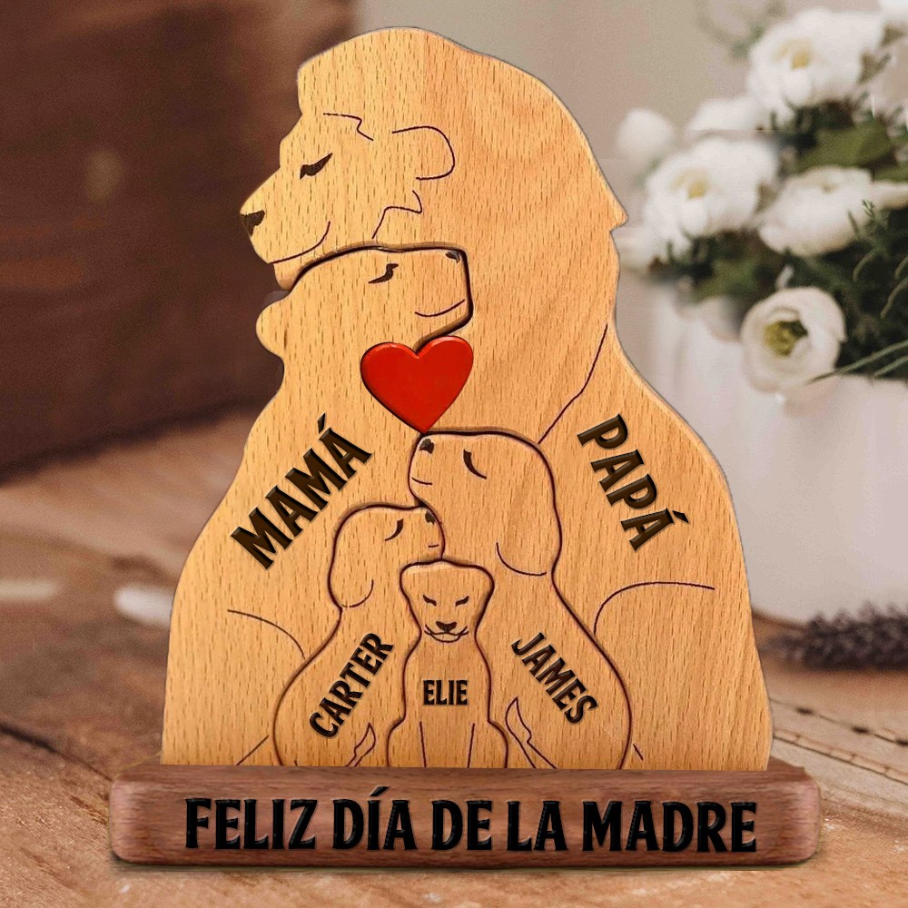 Rompecabezas familiar de leones de madera personalizado con nombres de bebé grabados, regalo único para nuevas mamás, regalo de cumpleaños para mamá, abuela, ideas de regalos para el día de la madre