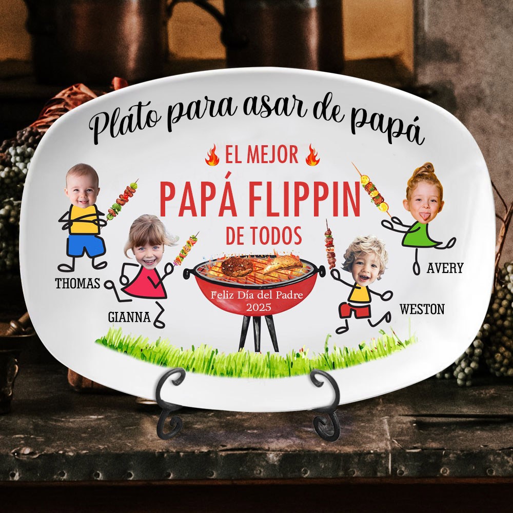 Plato para asar personalizado para papá con foto y nombre de los niños El mejor plato para papá de todos los tiempos Regalos para el día del padre