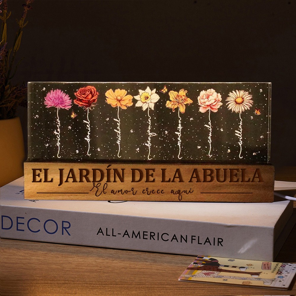 Jardín de madera personalizado de la abuela El amor crece aquí Flor de nacimiento Luz nocturna Regalos de recuerdo para mamá Abuela Ideas de regalos para el día de la madre