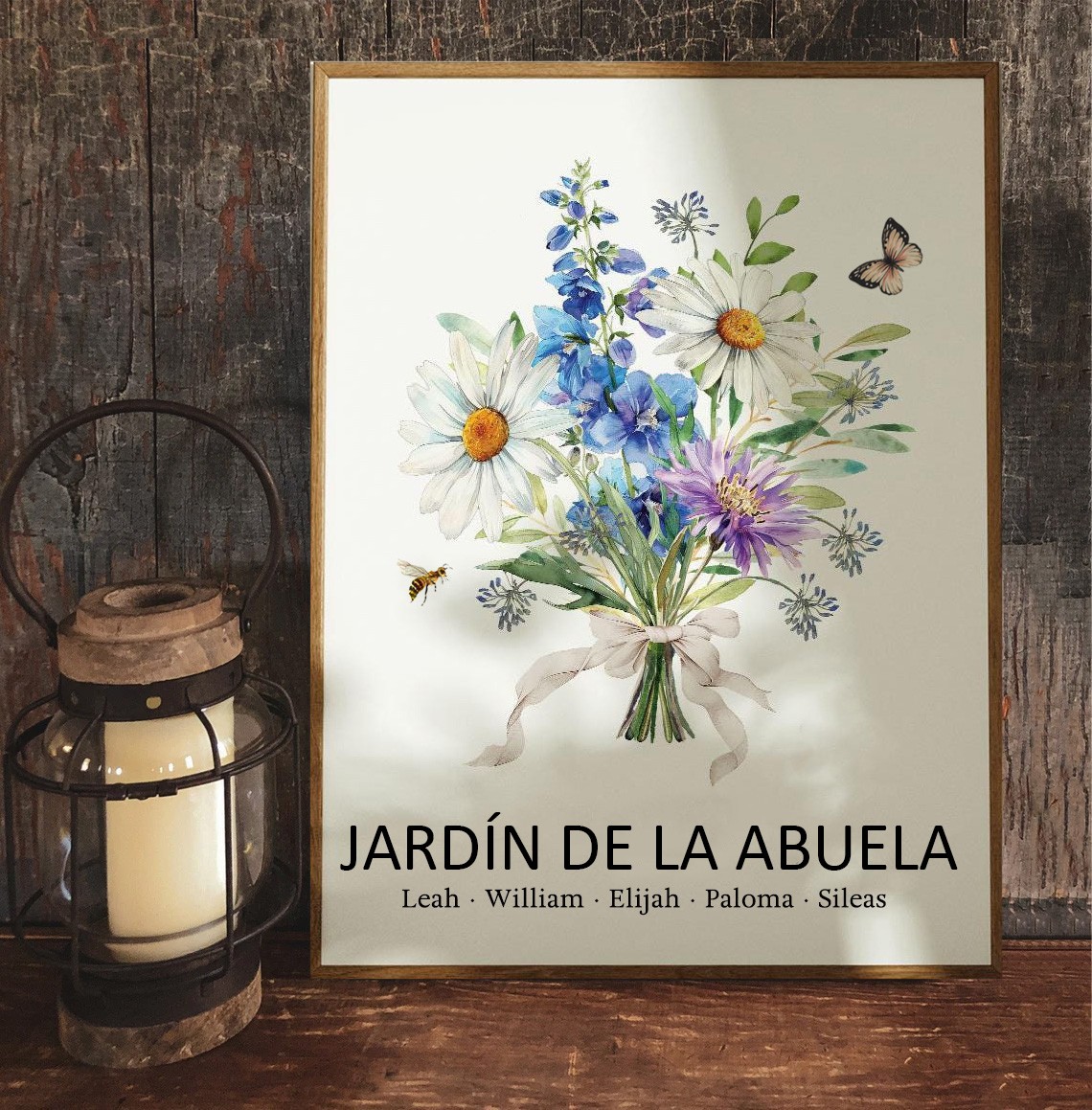 Letrero enmarcado de ramo de flores de mes de nacimiento en acuarela personalizado del jardín de la abuela con nombres de los nietos, regalos únicos para mamá, abuela, regalo de cumpleaños, ideas de regalo de Navidad.