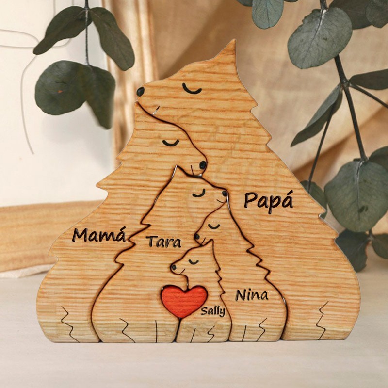 Rompecabezas de madera personalizado con nombres de familia y niños de lobos, regalos del día de la madre, regalo único para mamá, abuela, mamá, regalo de embarazo