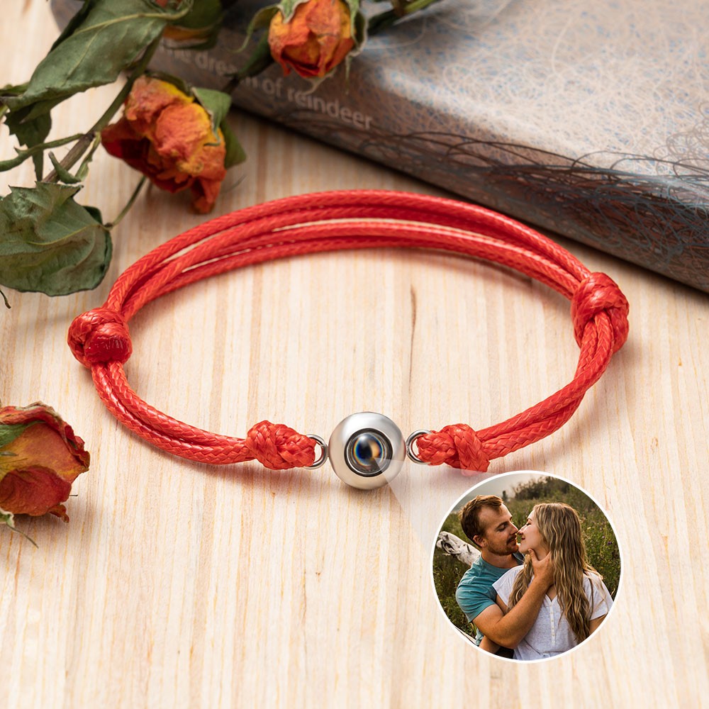 Pulsera de proyección de fotos de cuerda trenzada roja personalizada para pareja con imagen en el interior Regalo del día de San Valentín para novio Novia Regalo único para pareja para alma gemela