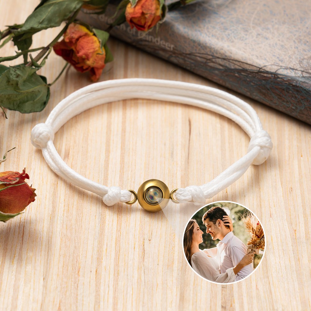 Pulsera de Proyección de Foto de Cuerda Trenzada Personalizada - Regalo de Aniversario para Esposo/Esposa