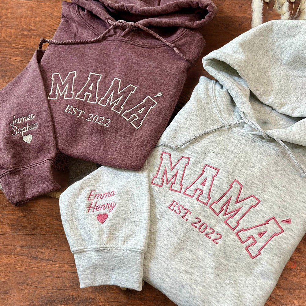 Sudadera con capucha bordada personalizada para mamá con fecha, regalo para mamá, regalos de Navidad