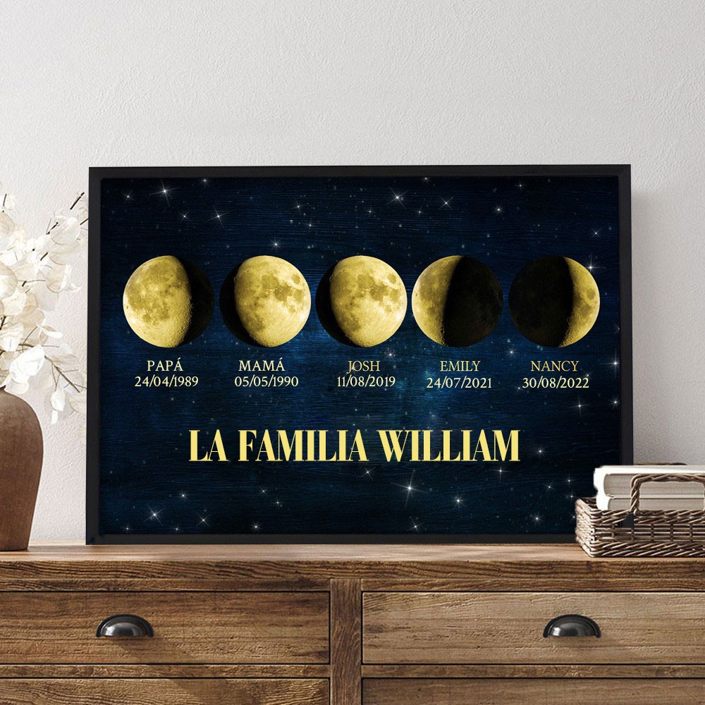 Marco personalizado con impresión de fases lunares para la familia: regalos significativos para mamá, abuela, ideas de regalo para el Día de la Madre