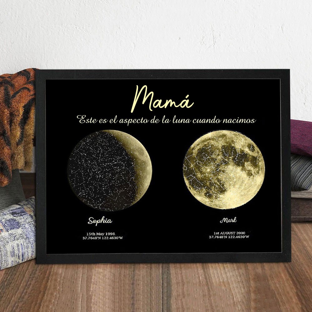 Marco personalizado con impresión de fases lunares para mamá, regalo de recuerdo para mamá, regalo de cumpleaños único para la abuela, ideas de regalo para el Día de la Madre