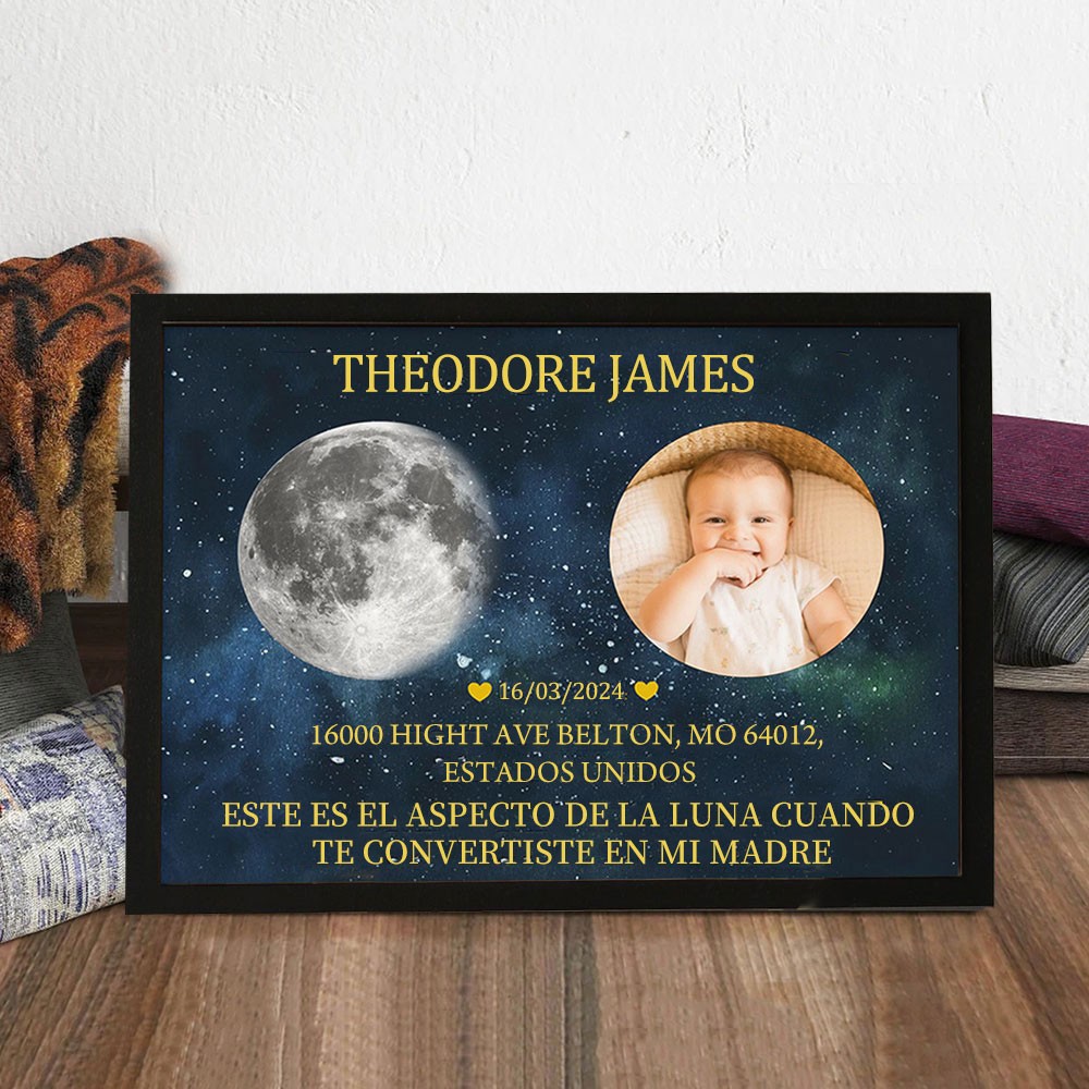 Marco personalizado con impresión de fases lunares, regalo para recién nacidos, regalo de cumpleaños para mamá primeriza, ideas para el regalo del Día de la Madre