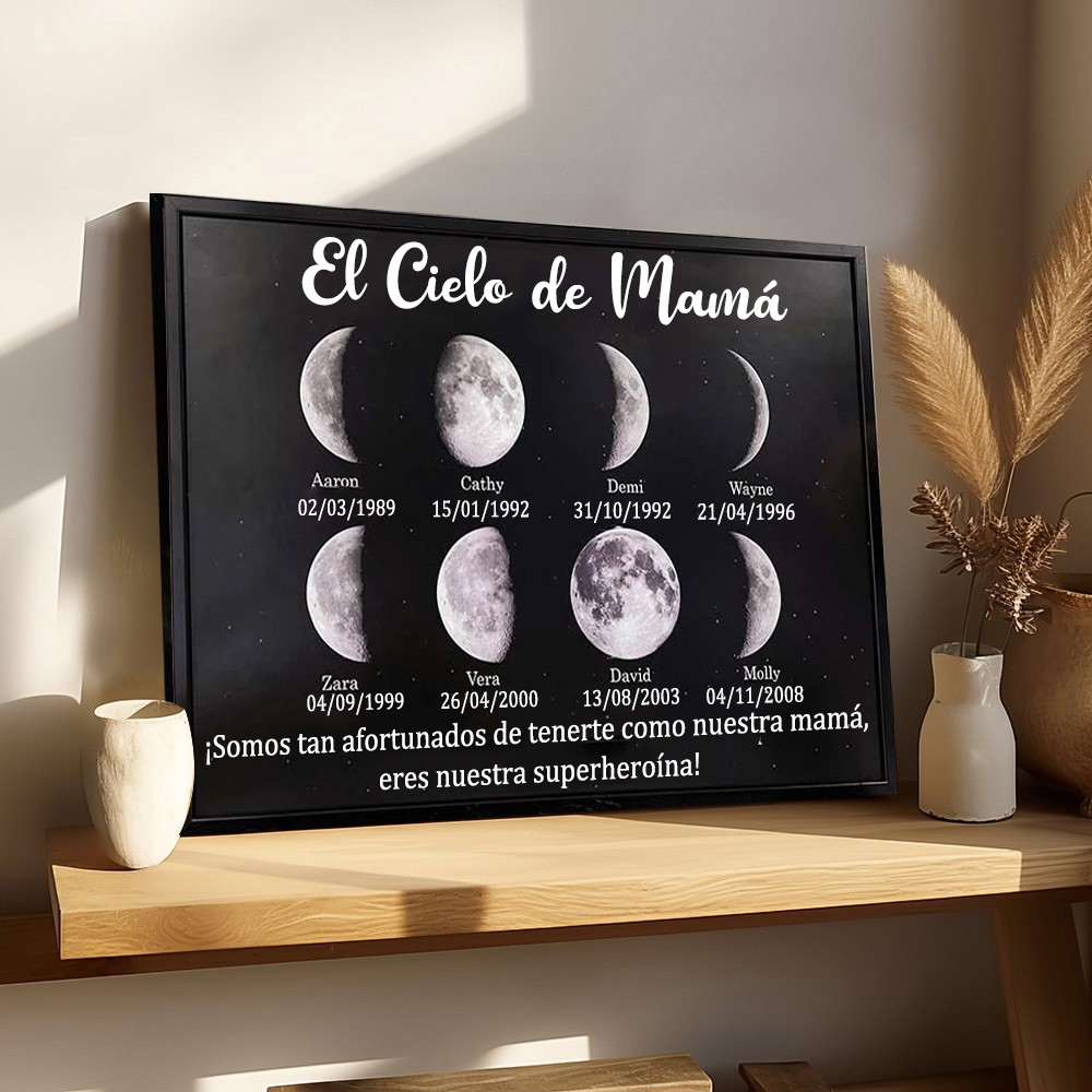 Marco personalizado con impresión de fases lunares del universo de mamá para el Día de la Madre, regalo de recuerdo familiar, regalo único para mamá y abuela