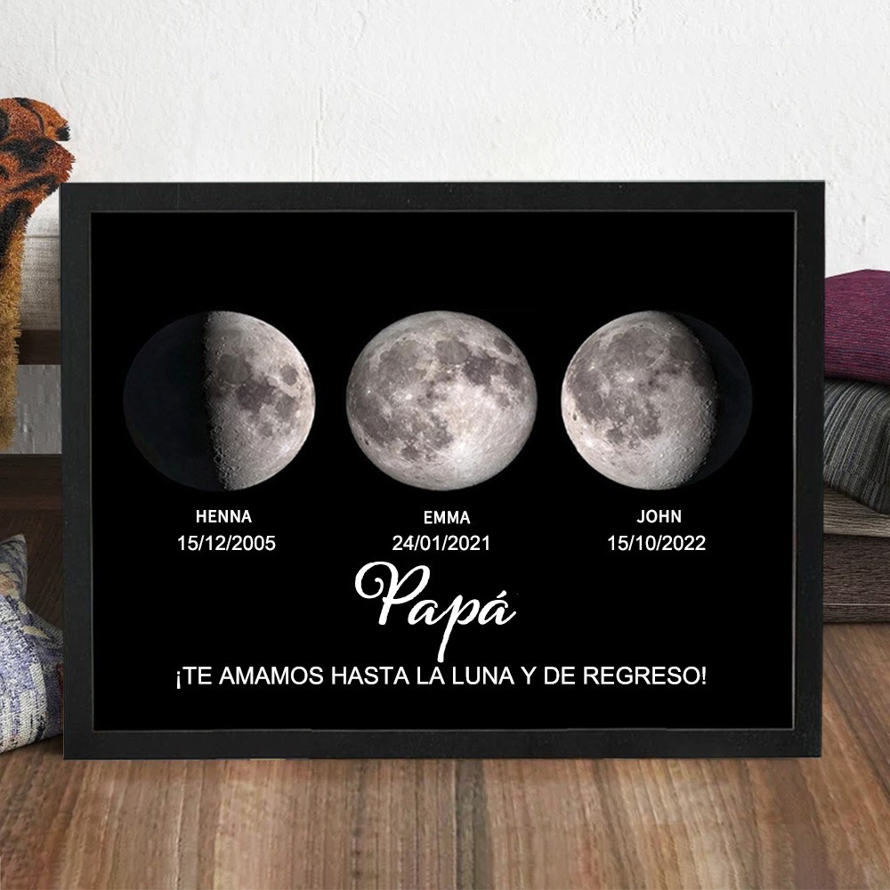 Marco de madera con impresión de fases lunares personalizado para papá, regalo de recuerdo, regalo de cumpleaños único para papá, ideas de regalo para el Día del Padre