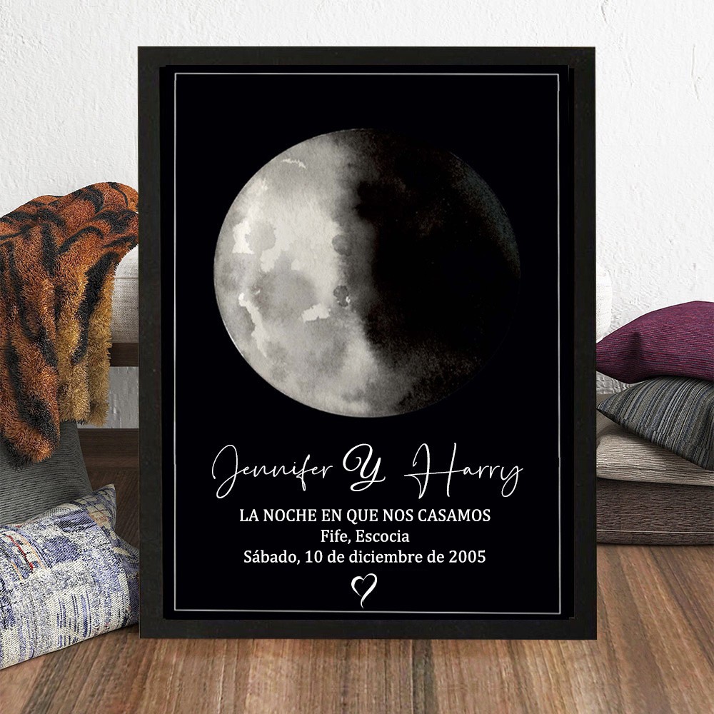 Letrero con marco de fase lunar personalizado para pareja, regalo único para aniversario, regalo de cumpleaños para ella