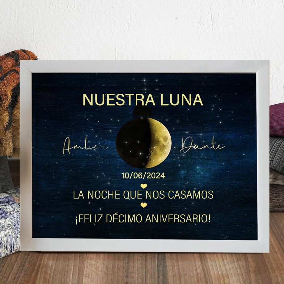 Marco personalizado con la impresión de la fase lunar: La noche en que nos casamos. Regalo de cumpleaños único para pareja. Ideas de regalo de aniversario.