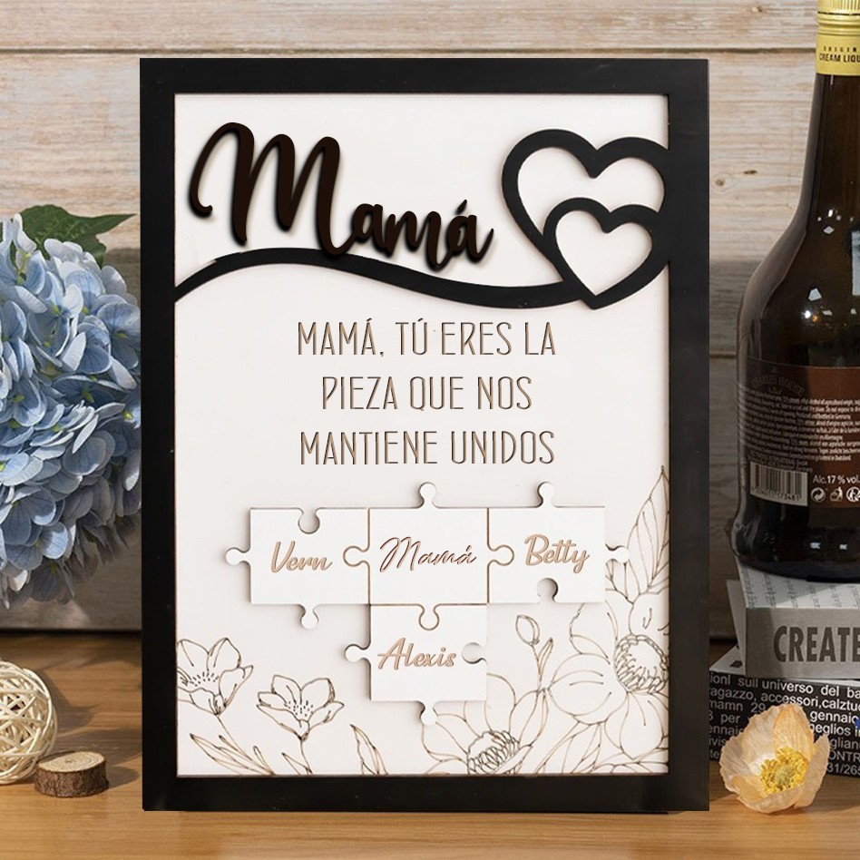 Marco de letrero con piezas de rompecabezas de madera personalizado y hecho a mano para mamá, regalo único para el Día de la Madre, regalo de cumpleaños para nueva mamá