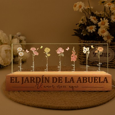 El amor personalizado del jardín de Nana crece aquí Flor de nacimiento Luz nocturna de madera Regalos de recuerdo para mamá Abuela Ideas de regalos para el día de la madre