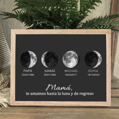 Marco de madera personalizado con fases lunares para la familia, regalos únicos para el Día de la Madre