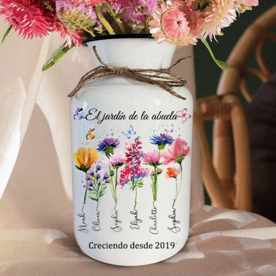 Impresión artística personalizada del jardín de la abuela, florero de nacimiento con los nombres de los nietos, regalo familiar único para mamá, abuela, regalos para el Día de la Madre.