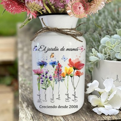 Impresión artística personalizada del jardín de mamá, flor de nacimiento, jarrón familiar con nombre de los niños, regalos únicos para mamá, abuela, regalos para el Día de la Madre