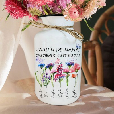 Impresión artística personalizada del jardín de la abuela, florero de nacimiento con los nombres de los nietos, regalos únicos para la familia en interiores, recuerdo de cumpleaños para mamá, abuela, regalos para el Día de la Madre.