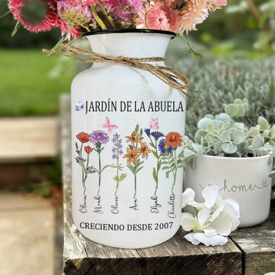 Jarrón familiar personalizado con flores de nacimiento para el jardín de la abuela, con los nombres de los nietos, decoración familiar única, regalo de cumpleaños para mamá, abuela, ideas de regalo para el Día de la Madre.