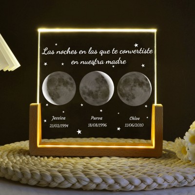 Las noches en las que te convertiste en nuestra madre Lámpara fotográfica personalizada de fase lunar Regalos de recuerdo familiar Ideas de regalos para el día de la madre