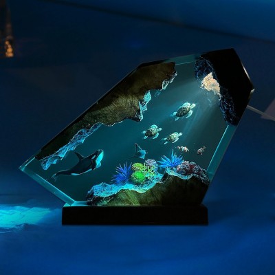 Orca, Tortugas y Rayos Lámpara de mesa de resina Luz nocturna de madera Regalos de Navidad Ideas de regalos de cumpleaños