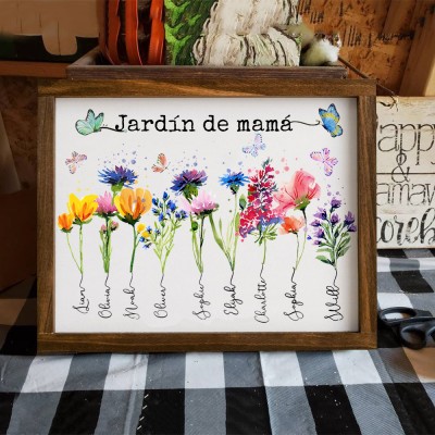 Cuadro Personalizado con Flores de Nacimiento, Acuarela, Letrero Familiar, Regalo de Recuerdo para Mamá/Abuela, Regalo Único de Cumpleaños, Regalos para el Día de la Madre.