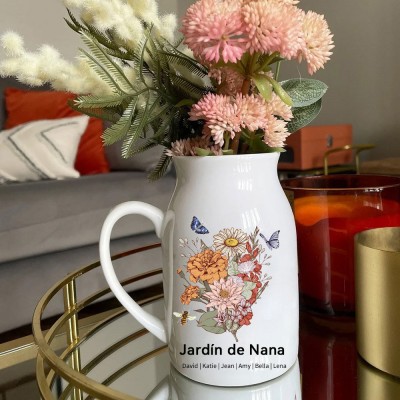 Jarrón de flores de nacimiento personalizado para el jardín de la abuela, con nombres de nietos, recuerdos familiares para mamá, regalo de cumpleaños para la abuela, ideas únicas para el Día de la Madre.