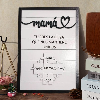 Piezas de rompecabezas de madera hechas a mano personalizadas, signo de la familia de la madre con nombres de bebé, regalo de nueva mamá, regalo del Día de la madre abuela