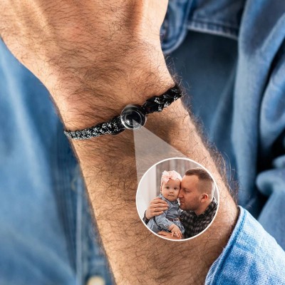 Pulsera de hombre con cuerda de proyección de fotos conmemorativa personalizada con imagen Regalos de aniversario familiar Ideas de regalos Regalo único para papá Ideas de regalos para el día del padre