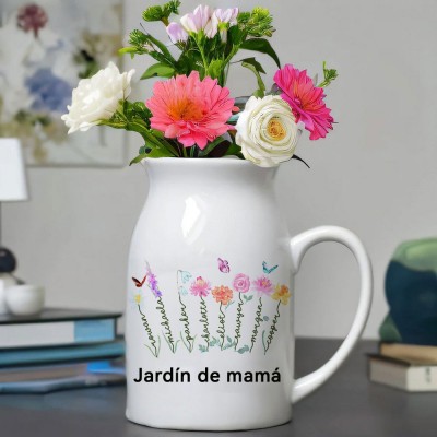 Jarrón personalizado con estampado de flores de nacimiento para el jardín de mamá con nombres de niños, regalo para el hogar, cumpleaños único para mamá, abuela, ideas de regalo para el Día de la Madre