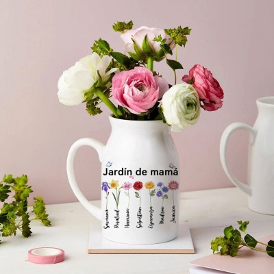 Impresión artística personalizada: Jarrón de flores con el nacimiento de mamá y los nombres de los niños. Regalo familiar para el interior de la casa, recuerdo para mamá, abuela, regalo de cumpleaños único, ideas de regalo para el Día de la Madre.