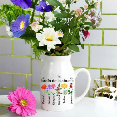 Jarrón de flores personalizado para el nacimiento de la abuela con el nombre de los nietos. Regalo de interior personalizado para mamá, abuela, regalo de cumpleaños único, ideas de regalo para el Día de la Madre.
