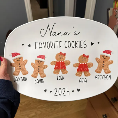 Personalized Nana's Favorite Cookies Gingerbread Platter with Kids Names Gifts for Grandma Mom Christmas Gift for Nana
