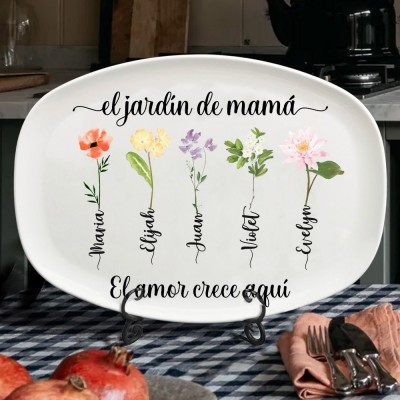 Bandeja de jardín personalizada con estampado de flores de nacimiento para mamás con nombres de bebés Regalo familiar único para mamá Abuela Ideas de regalos para el día de la madre Regalo de embarazo para mamá