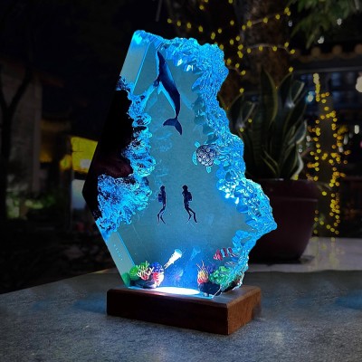 Lámpara de madera de resina de ballena jorobada y buzo Regalo de Navidad Ideas de regalos de cumpleaños