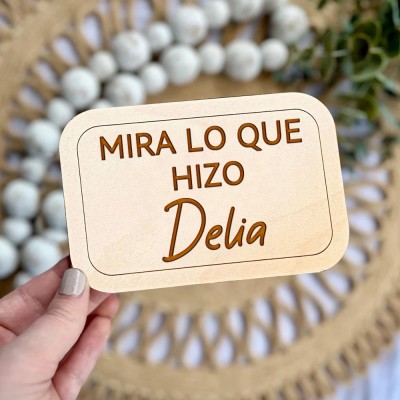 Imán "Mira lo que hice", imán personalizado con ilustraciones infantiles, imán de madera personalizado con nombre, imán único para exhibición de ilustraciones infantiles para refrigerador